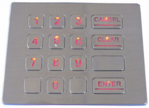 16-key keypad / backlit / stainless steel / IP65 - K-TEK-B120KP-BL