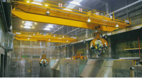 Overhead traveling crane with grab
